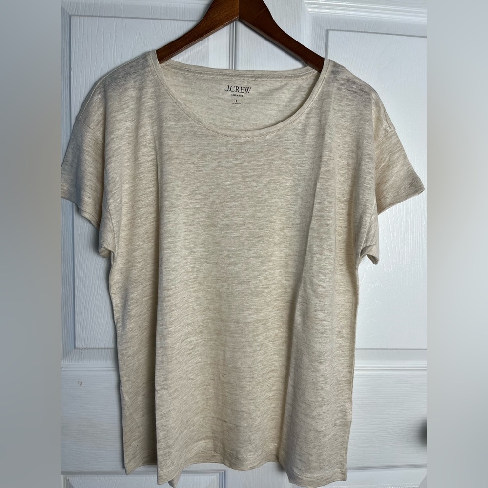NWOT - Women’s J Crew 100% Linen Short Sleeves Top Relaxed Fit - Beige - Large